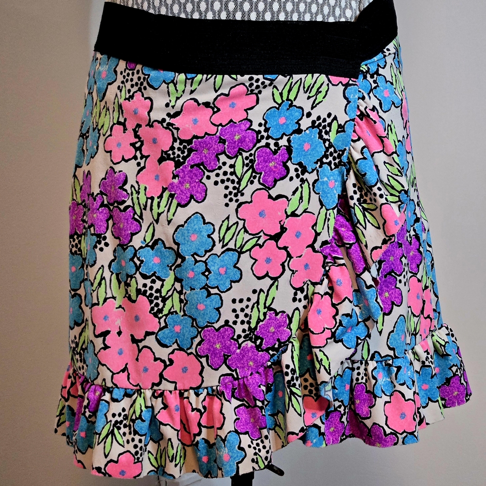 Vintage 90s | Neon's / Fluo's Colorful Wrap Skirt | Floral Motifs | Medium